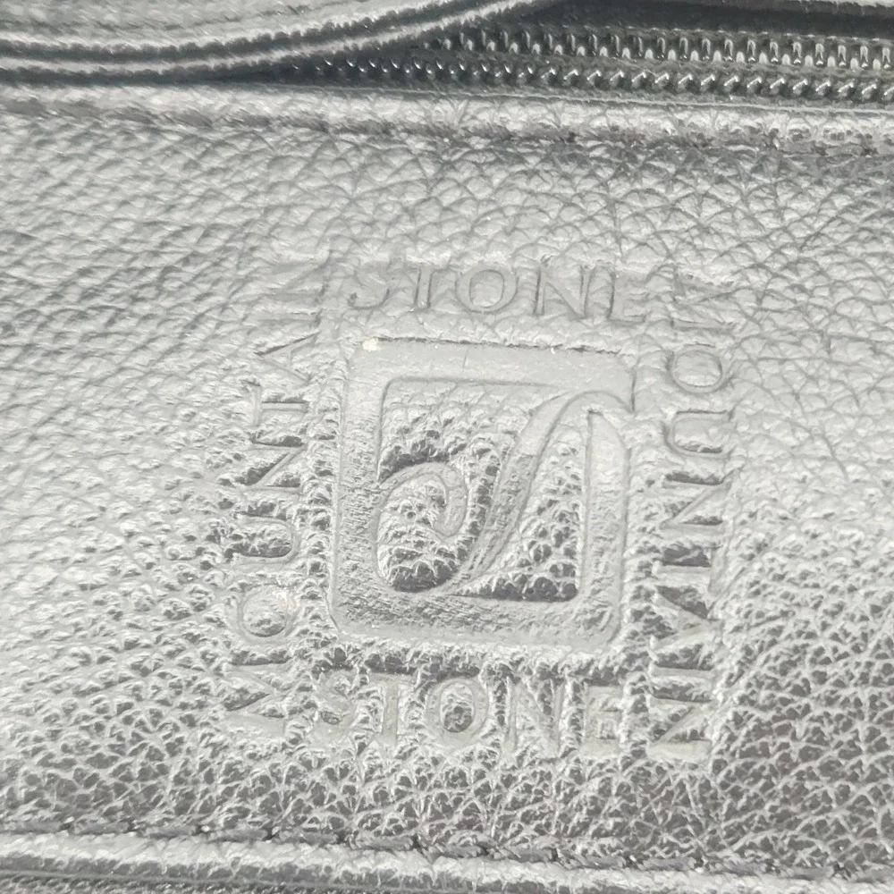 Stone Mountain Black Leather Crossbody Bag Dual Zip Top Multi Pocket Studded